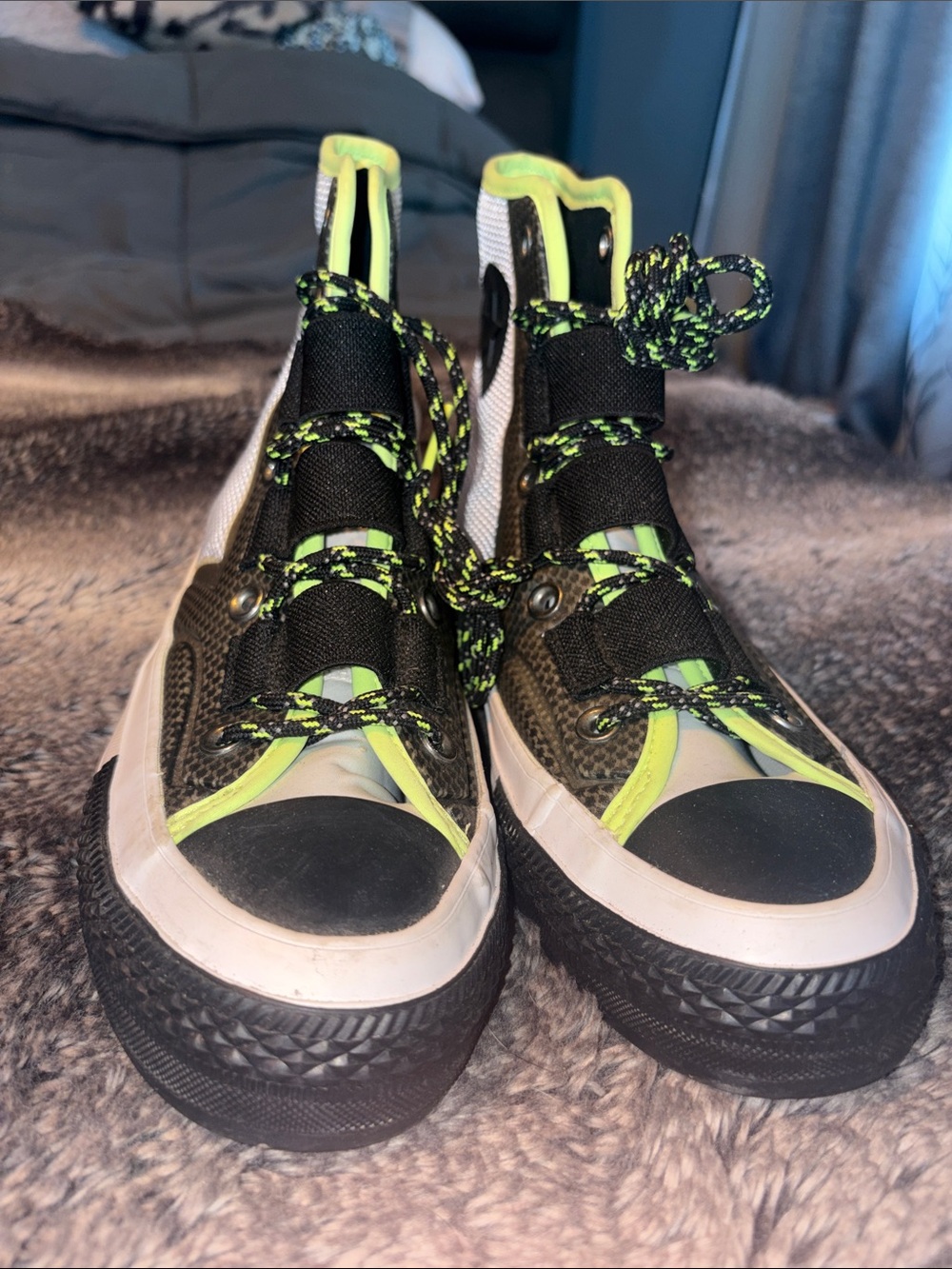 Converse (Rare) Women’s High-Top Sneakers in Black and Neon Yellow-Green